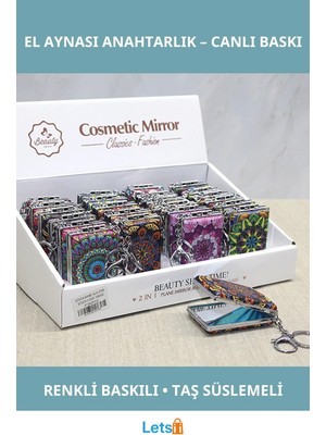 Özgürce Renkli Baskılı Taşlı El Aynası Anahtarlık, Şık ve Kullanışlı Aksesuar