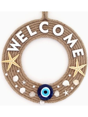 Jüt Ipten Deniz Yıldızlı Nazar Boncuklu Incili Deniz Kabuklu Welcome Yazılı Kapı Süsü
