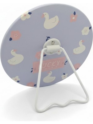 Özgürce Kuş ve Çiçek Desenli 15X15 cm Yuvarlak Taşınabilir Makyaj Aynası