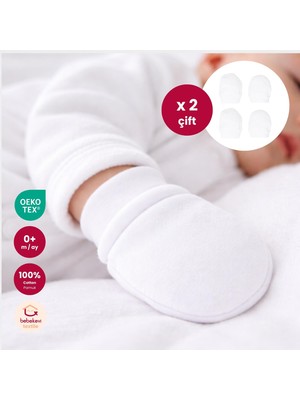 Bebekevi %100 Pamuk Oeko Tex Sertifikalı Unisex Yenidoğan Penye 2 Çift Pamuklu Bebek Eldiveni