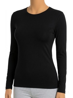 Öts Kadın T-Shirt Bisiklet Yaka Uzun Kol (%96 Pamuk - %4 Elastan)