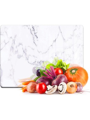 Feyza Design Beyaz Mermer Desenli Cam Kesme ve Sunum Tahtası 20X30CM