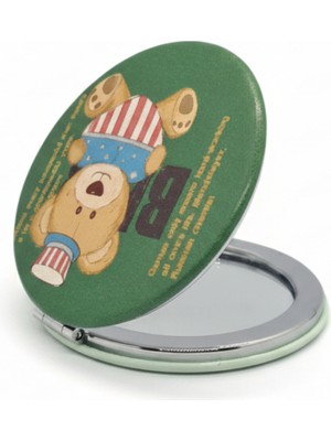 Özgürce Sevimli Yavru Ayıcık Desenli 6x6 cm Yuvarlak Taşınabilir Makyaj Aynası