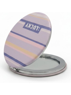 Özgürce Pastel Çizgili Yuvarlak Taşınabilir Makyaj Aynası 6x6 cm