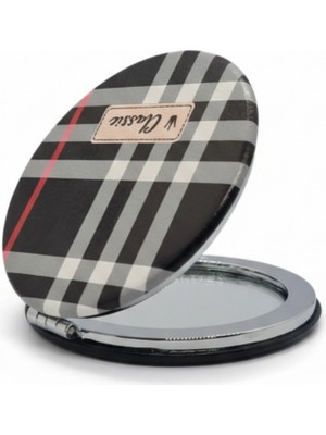 Özgürce Ekose Desenli 6x6 cm Yuvarlak Taşınabilir Cep Makyaj Aynası