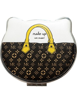 Özgürce Renkli ve Desenli Taşınabilir Makyaj Aynası, Sevimli Kedi ve Çanta Tasarımı