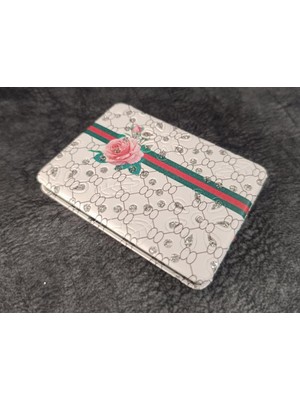 Özgürce Taşınabilir Gül Desenli Makyaj Çantası ve Büyüteçli Cep Aynası