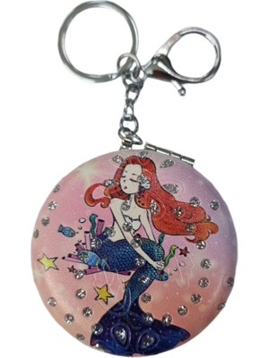 Özgürce Deniz Kızı Desenli Katlanabilir Makyaj Aynası, Anahtarlıklı, Cep & Çanta