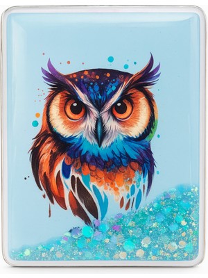 Özgürce Simli Baykuş Tasarımlı Dörtgen Cep Makyaj Aynası