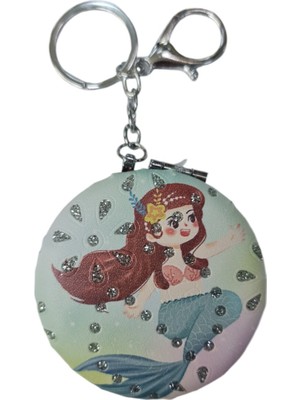 Özgürce Katlanabilir Deniz Kızı Desenli El Aynası, Anahtarlık ve Çanta Boyutu