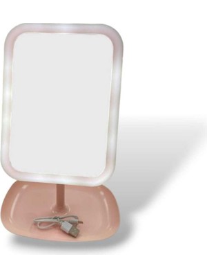 Özgürce Pembe Ledli Dikdörtgen Şarjlı Makyaj Aynası