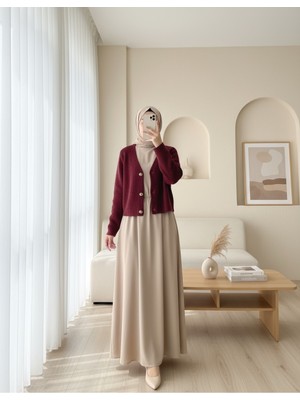 Moda Morfo Önü Düğmeli Yumoş Triko Hırka -Bordo