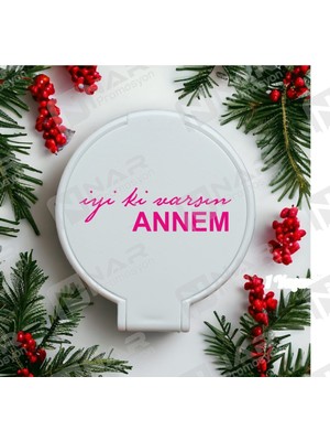 Özgürce Anneler Günü Için Baskılı Cep Aynası, 30 Adet, Özel Gün Hediye Kutusunda