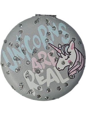 Özgürce Katlanabilir Unicorn Desenli Yuvarlak Makyaj Aynası, Çanta ve Cep Boyutu