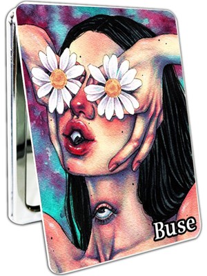 Özgürce Kişiye Özel Dikdörtgen Cep Aynası, Büyüteçli ve Kapaklı, 8x6 cm