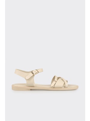 Elle Bej Deri Kadın Düz Sandalet