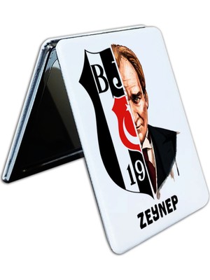 Özgürce Kişiye Özel Atatürk Temalı Dikdörtgen Cep Aynası, Kapaklı ve Büyüteçli