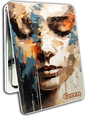 Özgürce Kişiye Özel Soyut Sanat Baskılı Dikdörtgen Cep Aynası Büyüteçli