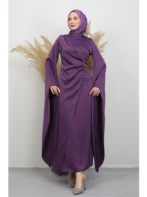 Berna Saten Abiye Koyu Lila