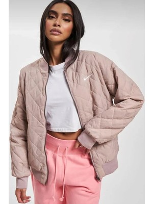Nike Reversible Synthetic Fill Versity Loose Fit Bomber Jacket Kadın Çift Taraflı Bol Kesim Ceket Bej