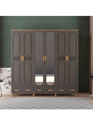 T&B Dova 6 Kapaklı Çekmeceli Gardırop - Mdf Kapak