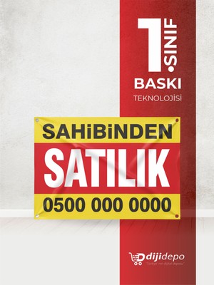 Dijidepo Sahibinden Satılık Branda Afiş - 70X100 cm Dış Mekan Uyumlu - Kuşgözlü ve Kenar Dikişli Pankart