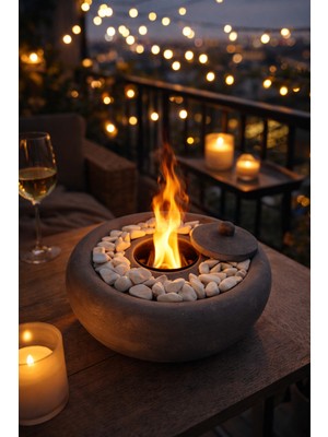 Özgürce Modern Masaüstü Beton Şömine ve Ateş Çukuru, Şık ve Fonksiyonel Tasarım