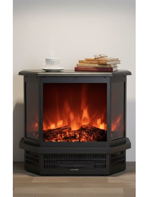 Özgürce 1850W Elektrikli Şömine, Siyah, 2 Kademe Isıtıcı, Gerçek Alev Efekti, Sessiz