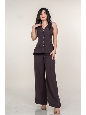 MissVina Yelek Pileli Pantolon Beli Lastikli Takım 1289