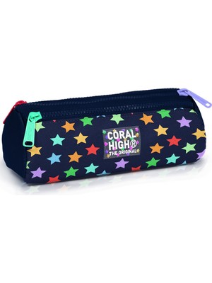 Coral High Kids Lacivert Renkli Yıldız Desenli Üç Bölmeli Kalem Çantası 31009