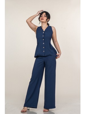 MissVina Yelek Pileli Pantolon Beli Lastikli Takım 1289