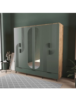 T&B Ekin 6 Kapaklı Çekmeceli Gardırop - Mdf Kapak