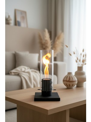 Özgürce Şömine Cam Tüplü Dekoratif Biyoetanol Alevli 1l Yakıt ve Çakmak Hediyeli