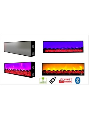 Özgürce Renkli Elektrikli Şömine, Kumandalı, Bluetooth, 90X25X14 cm