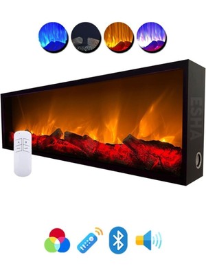 Özgürce Modern Elektrikli Şömine, Renkli Modlar, Kumandalı, Bluetooth, 50X40 cm