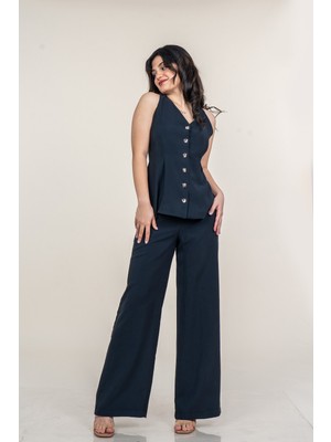 MissVina Yelek Pileli Pantolon Beli Lastikli Takım 1289
