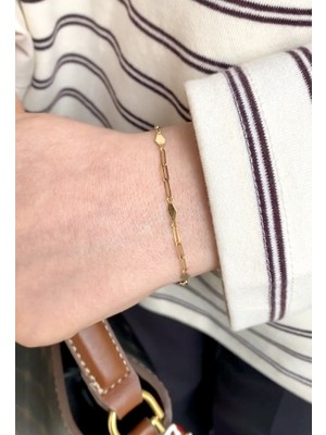 Onseva Kuyumculuk 14 Ayar Altın Minimal Plakalı Zincir Bileklik