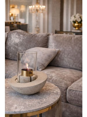 Özgürce Vera Bacasız Beton Masaüstü Şömine, Bioethanol Yakıtı Hediyeli, Gri Renk