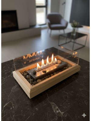 Özgürce Şık Ahşap Bioethanol Şömine, Gerçek Alev, Sıcak Atmosfer, Modern Tasarım