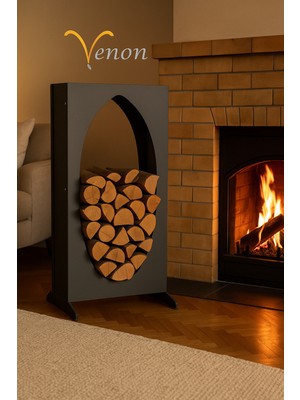 Özgürce 100 cm Siyah Metal Şömine ve Bahçe Odunluk, Dekoratif ve Kullanışlı