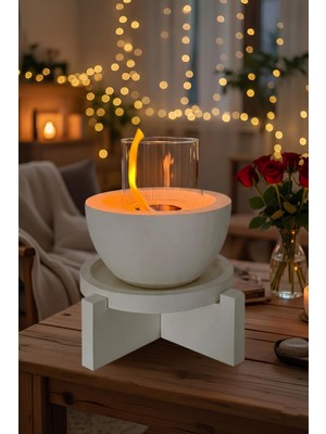 Özgürce Standlı Beton Masaüstü Bioethanol Şömine, Dumansız ve Şık Tasarım