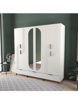 T&B Ekin 6 Kapaklı Çekmeceli Gardırop - Mdf Kapak