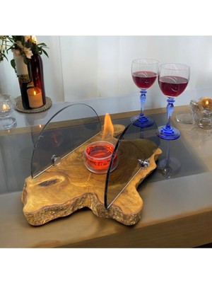 Özgürce Şömine Tarzında Büyük Boy Füme Camlı Zeytin Ağacı Dekorasyon