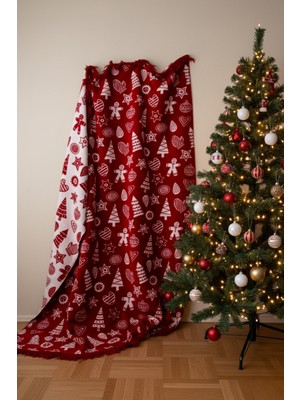 Lorvian Noletti Pamuklu Yılbaşı Temalı Yumuşak Dokulu Çift Kişilik Battaniye