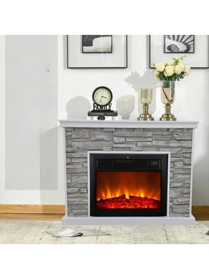 Özgürce 130 cm 3D Taşlı Dekoratif Şömine, Renkli Alev, Gerçekçi Ses ve Wifi Kontrol