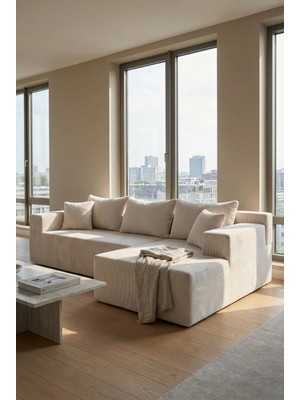 Evessan Tulip L Köşe Koltuğu 160X260 cm | Modüler L Köşe Koltuk Takımı | Fitilli Kadife Kumaş | Köşe Koltuk