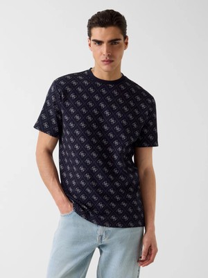 Guess Bisiklet Yaka Kısa Kollu Jakarlı 4g Örme Erkek Lacivert Top M6GP34K3200-FBDB