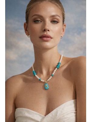 Solare Accessories Turkuaz Taş Detaylı Inci Kolye