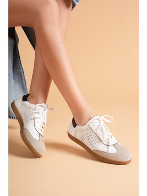 Analin Shoes Kadın Hakiki Deri Bağcıklı Süet Detaylı Spor Ayakkabı