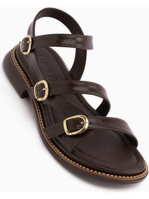 Limoya Myra Kahve Çift Bantlı Kadın Sandalet